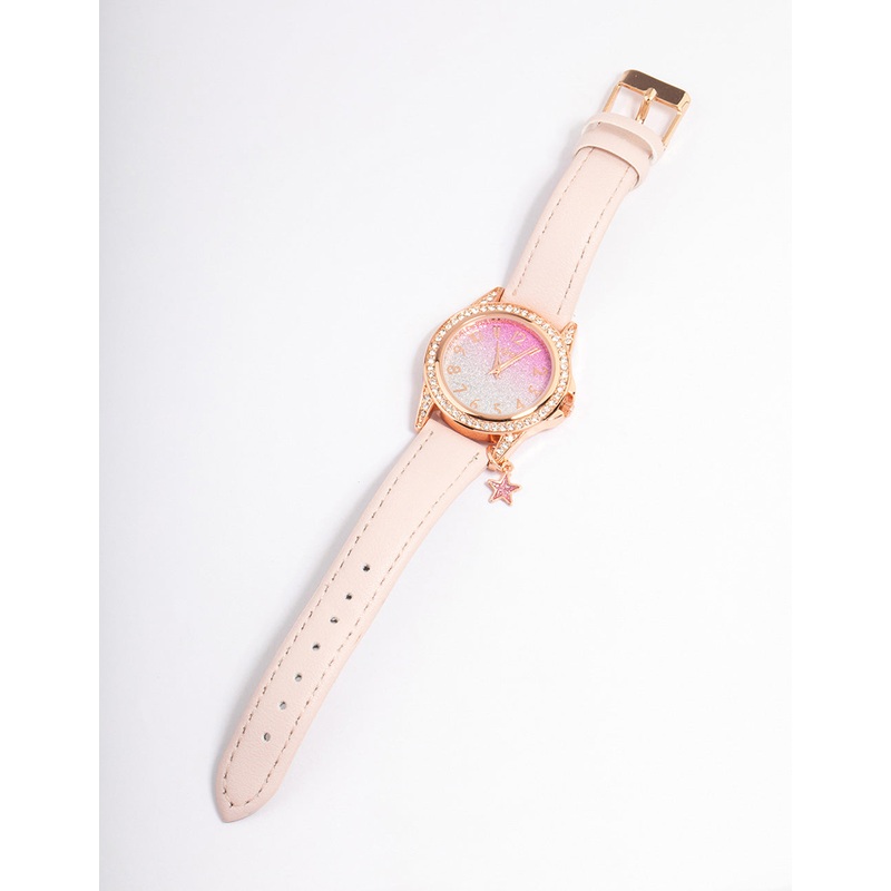 Kids Rose Gold Star Glitter Faux Leather Watch
