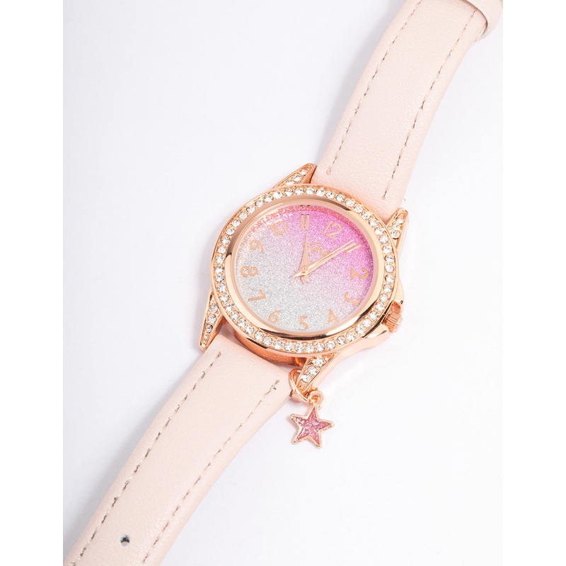 Kids Rose Gold Star Glitter Faux Leather Watch