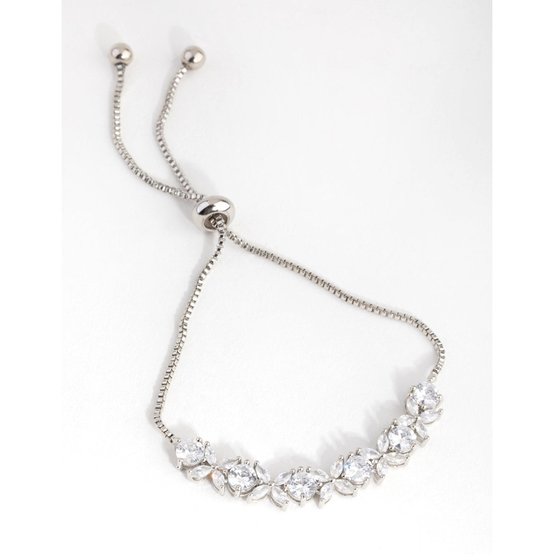 Silver Cubic Zirconia Navette Flower Toggle Tennis Bracelet