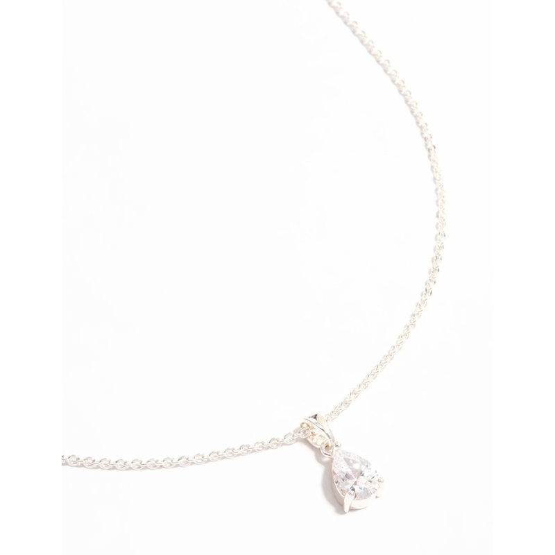 Silver Elegant Pear Shaped Cubic Zirconia Necklace