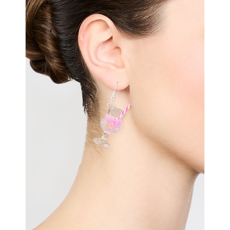 Silver Pink Cocktail Straw Drop Earrings
