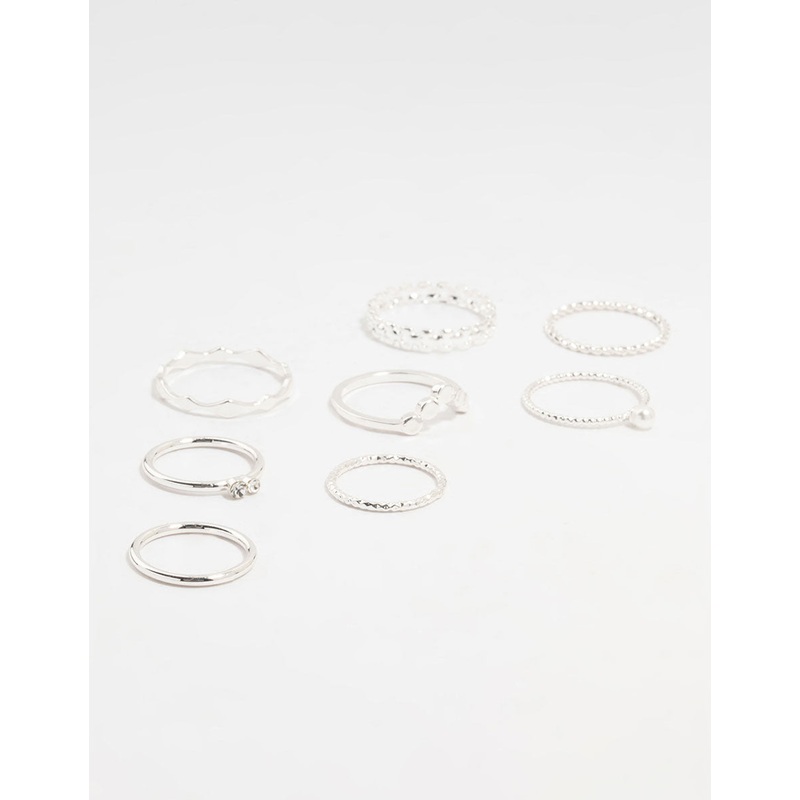 Silver Thin Mixed Stacking Rings 8-Pack