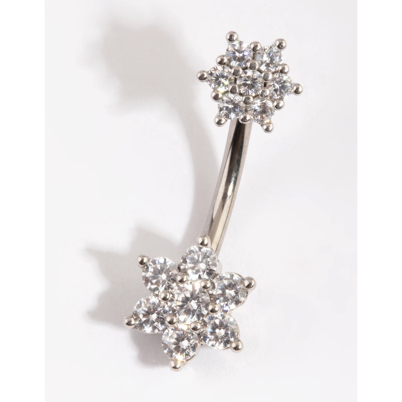 Titanium Double Flower Diamante Belly Ring