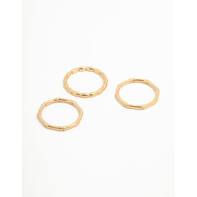 Waterproof Gold Plated Stainless Steel Bamboo Rings 3-Pack