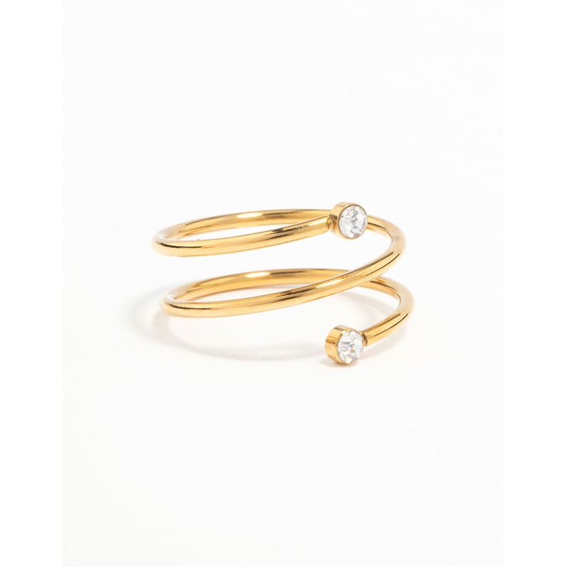 Waterproof Gold Plated Stainless Steel Diamante Coil Ring