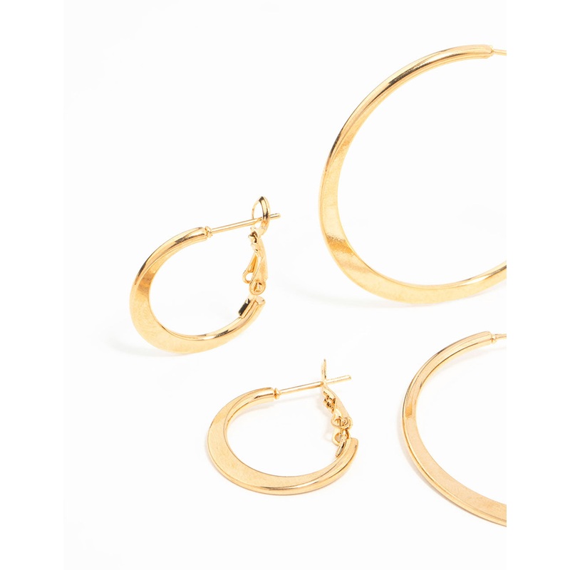 Waterproof Gold Plated Stainless Steel Thin Hoop Earrings 3-Pack