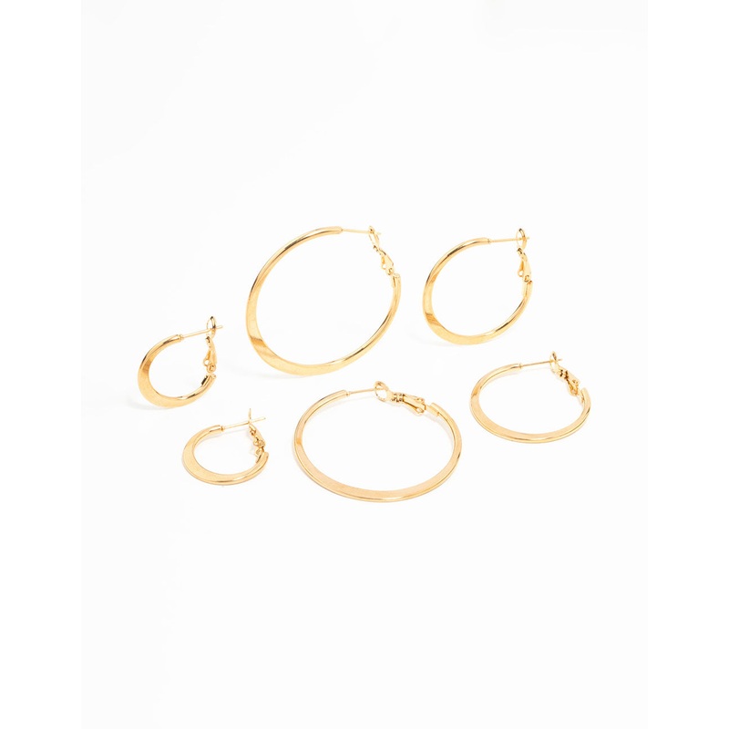 Waterproof Gold Plated Stainless Steel Thin Hoop Earrings 3-Pack