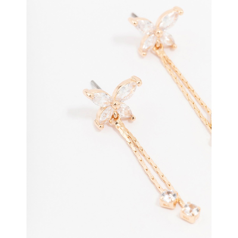Gold Cubic Zirconia Butterfly Drop Earrings
