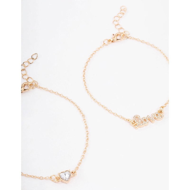 Gold Diamante Heart Love Bracelet Pack