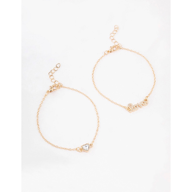 Gold Diamante Heart Love Bracelet Pack