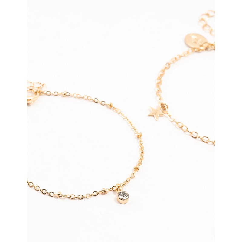 Gold Diamante Star Charm Bracelets 2-Pack