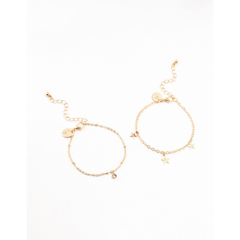 Gold Diamante Star Charm Bracelets 2-Pack