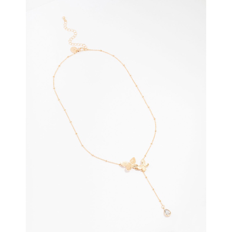 Gold Double Butterfly Y-Necklace