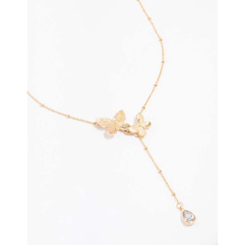 Gold Double Butterfly Y-Necklace