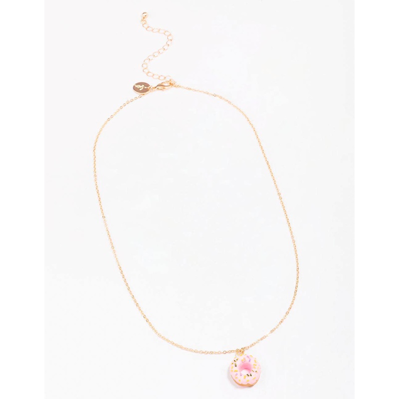 Gold & Pink Doughnut Pendant Necklace