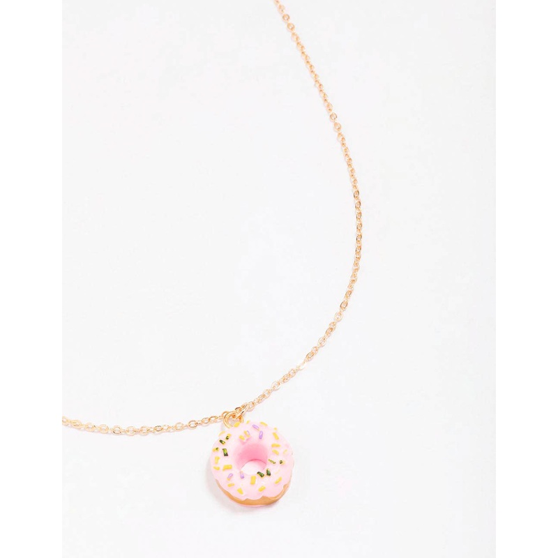Gold & Pink Doughnut Pendant Necklace