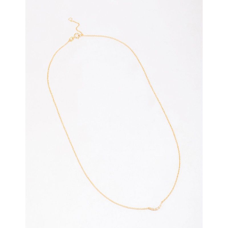 Gold Plated Sterling Silver Curved Cubic Zirconia Pendant Necklace