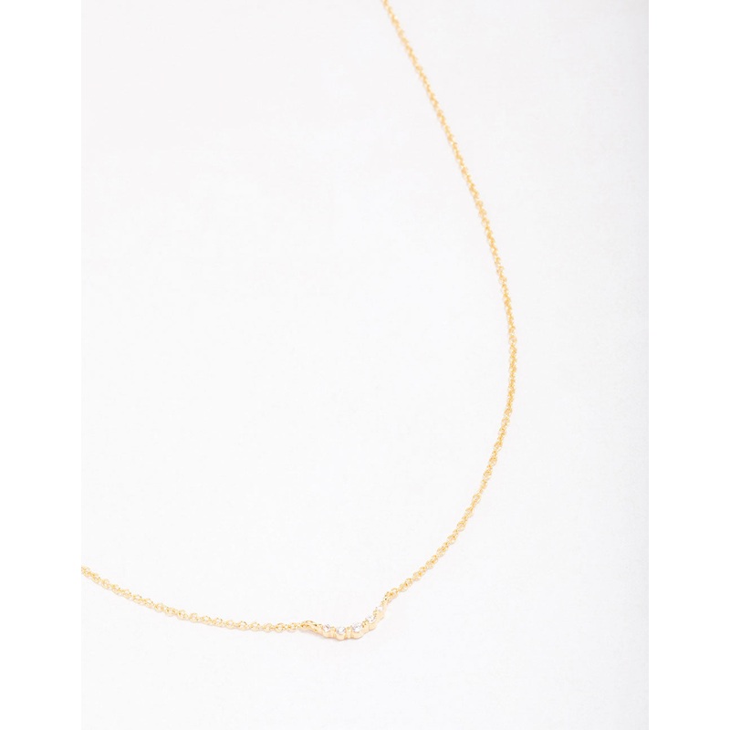 Gold Plated Sterling Silver Curved Cubic Zirconia Pendant Necklace