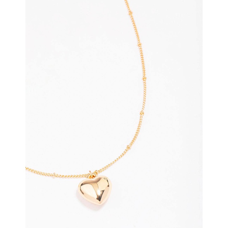 Gold Puffy Heart Ball Chain Pendant Necklace