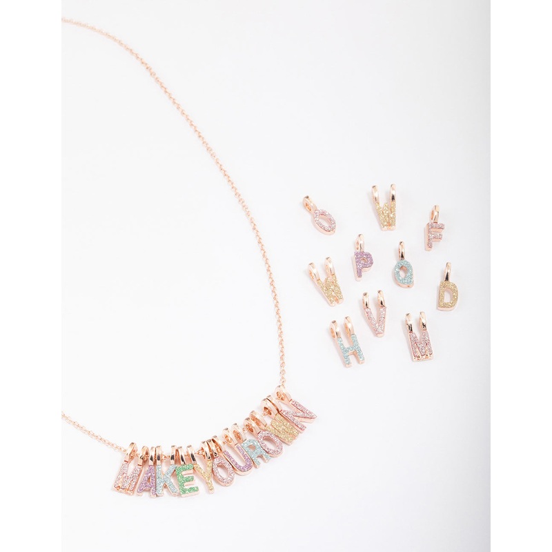 Kids Rose Gold Glitter Letter Make Your Own Necklace Charm Set