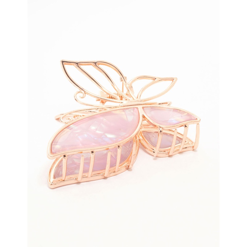 Rose Gold Pink Acrylic Butterfly Claw Clip
