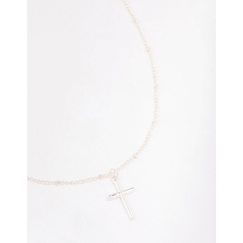 Silver Classic Cross Ball Chain Necklace