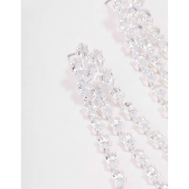 Silver Cubic Zirconia Cup Chain Drop Earrings