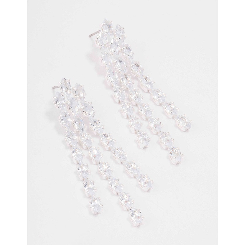 Silver Cubic Zirconia Cup Chain Drop Earrings