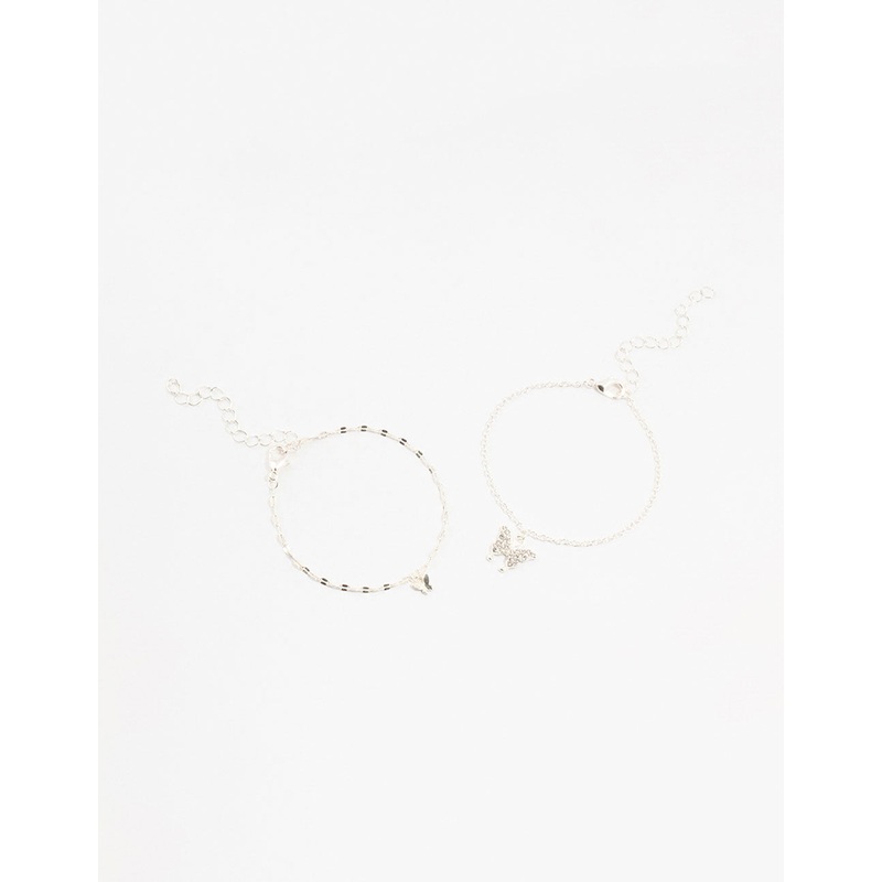Silver Diamante Butterfly Charm Bracelets 2-Pack
