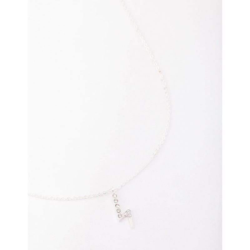 Silver Diamante Lightning Bolt Necklace