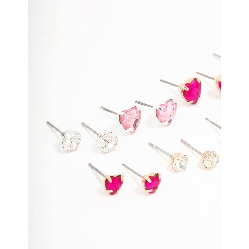 Silver Heart & Crystal Solitaire Earring 8-Pack