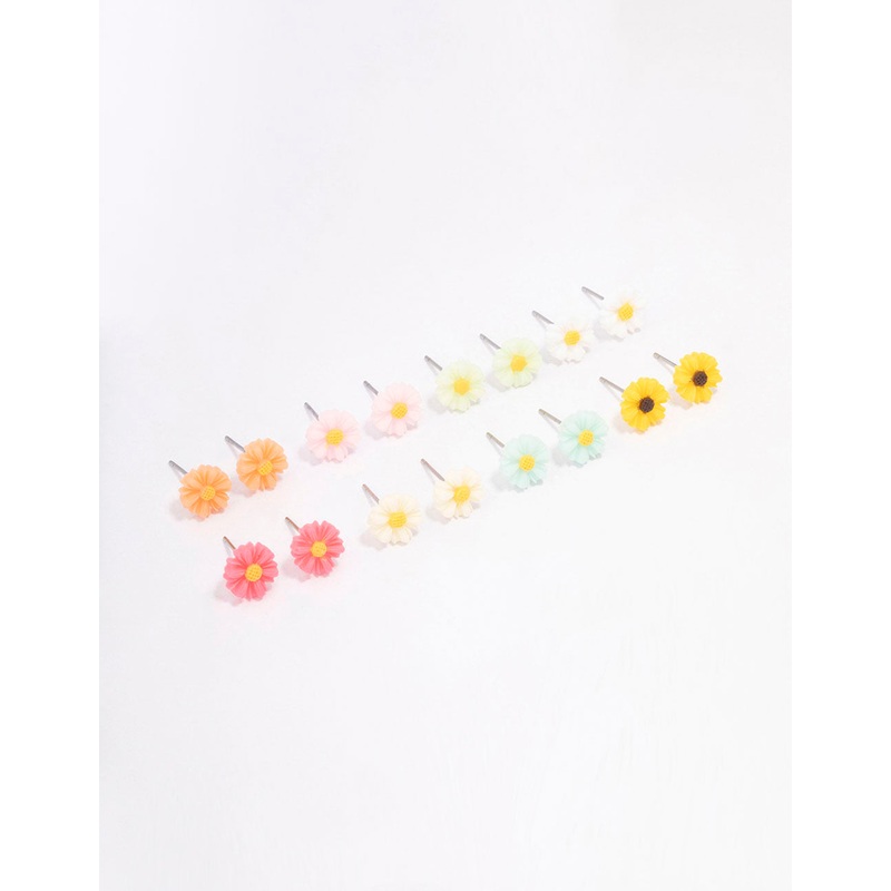 Silver Sunflower Stud Earring 8-Pack