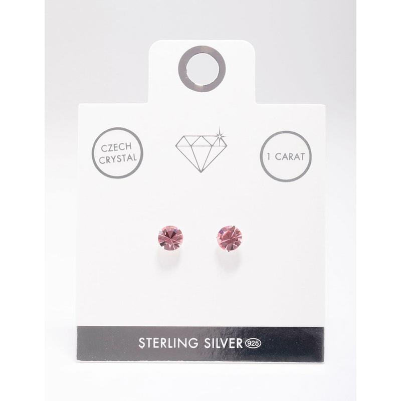 Sterling Silver Pink Czech Crystal Stud Earrings