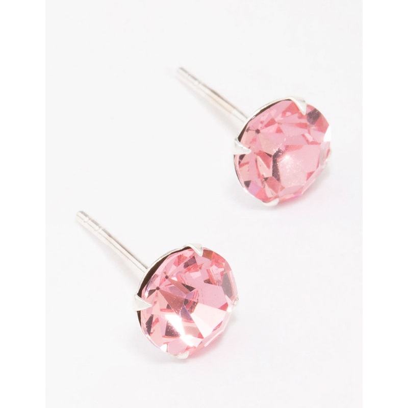 Sterling Silver Pink Czech Crystal Stud Earrings