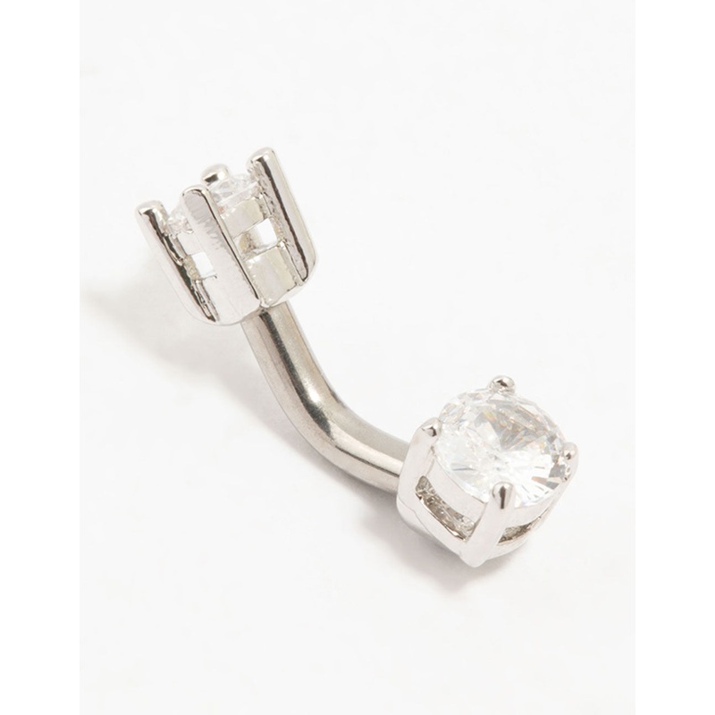 Titanium Mini Round Cubic Zirconia Belly Bar