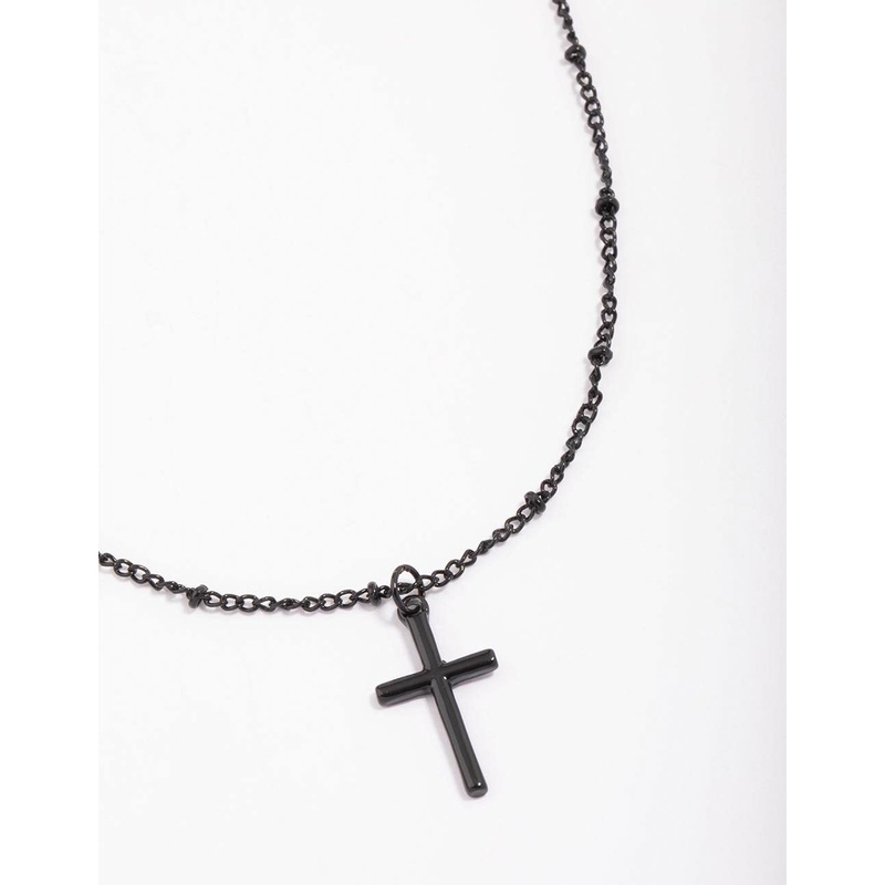 Black Classic Cross Ball Chain Necklace