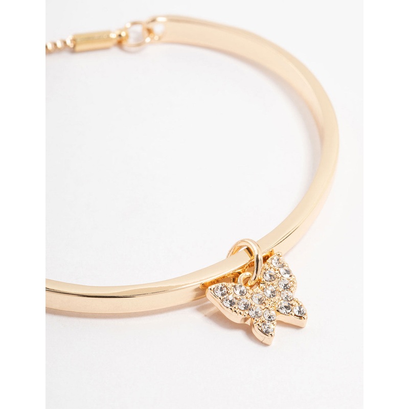 Gold Diamante Butterfly Bangle Toggle Bracelet