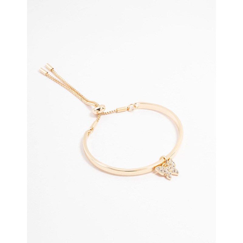 Gold Diamante Butterfly Bangle Toggle Bracelet
