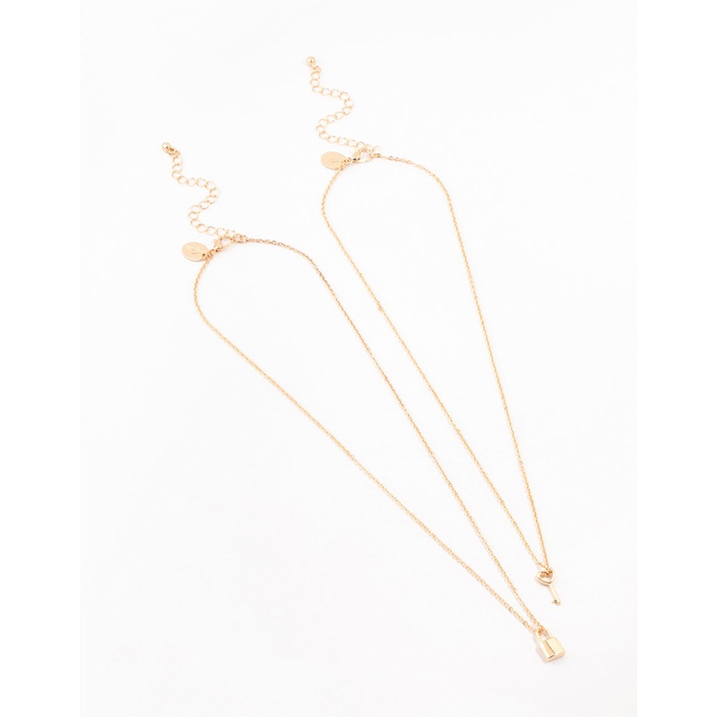 Gold Lock & Key Necklace 2-Pack
