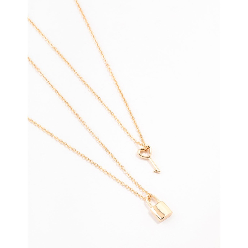Gold Lock & Key Necklace 2-Pack