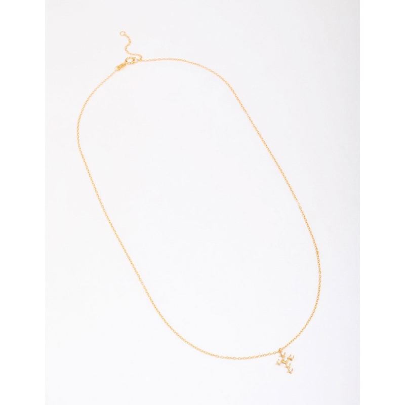 Gold Plated Sterling Silver Cubic Zirconia Round Cross Chain Necklace