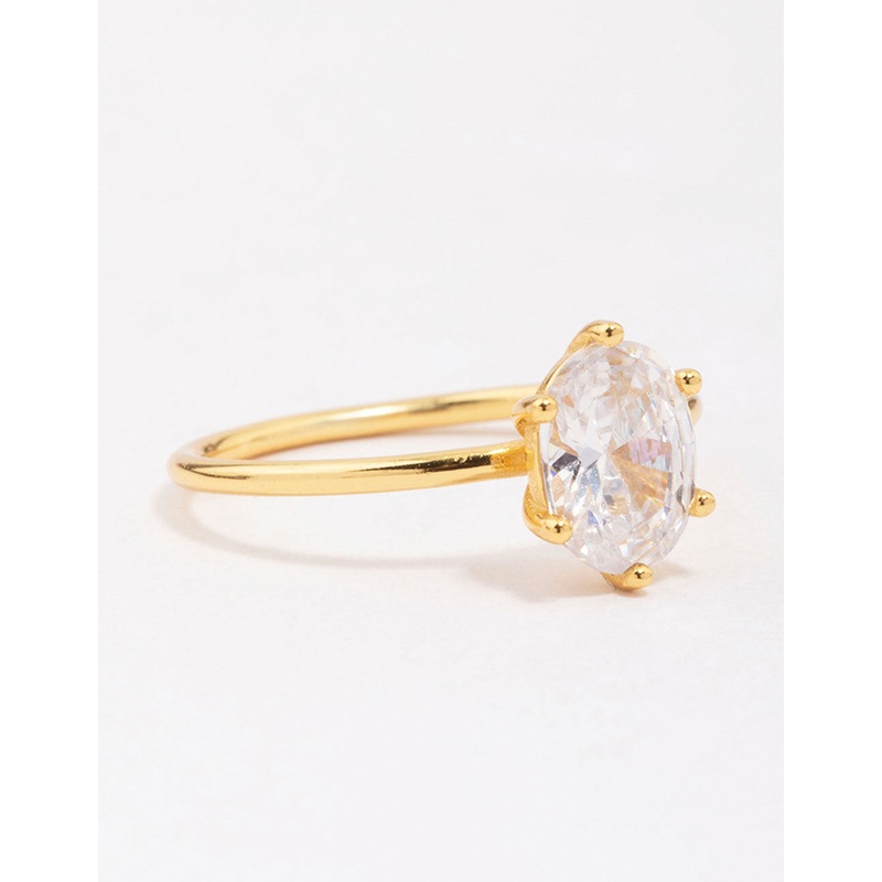 Gold Plated Sterling Silver Oval Solitaire Ring