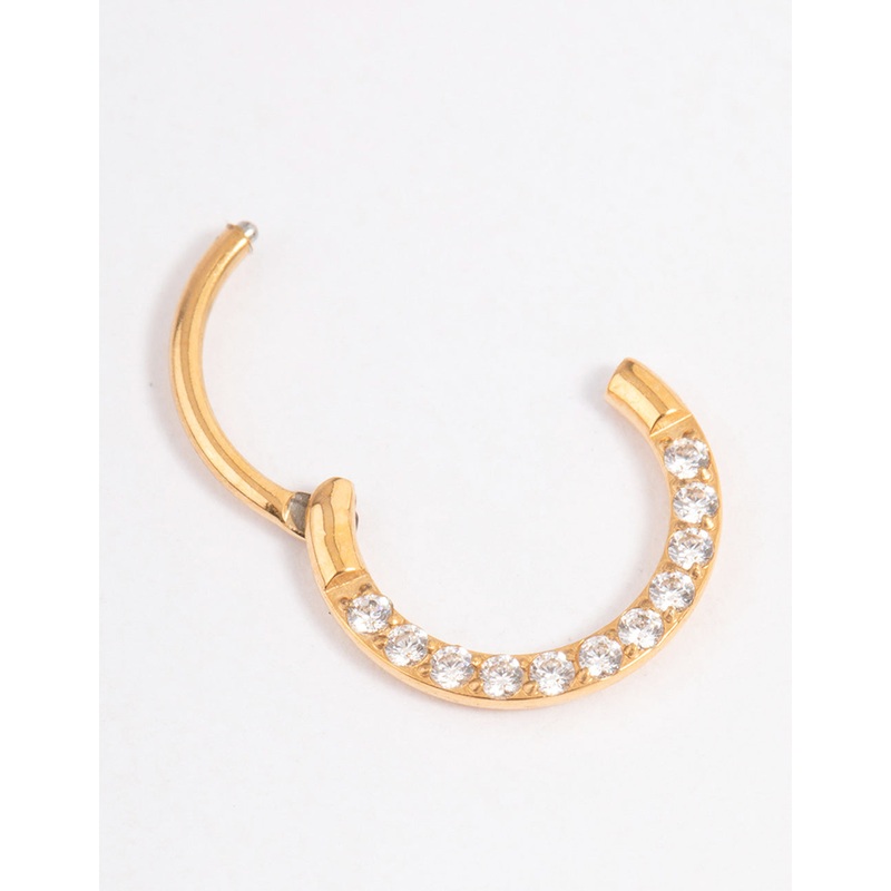Gold Plated Titanium Cubic Zirconia Clicker Earring 7mm