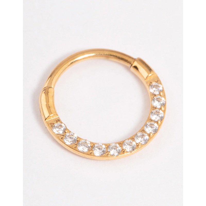 Gold Plated Titanium Cubic Zirconia Clicker Earring 7mm