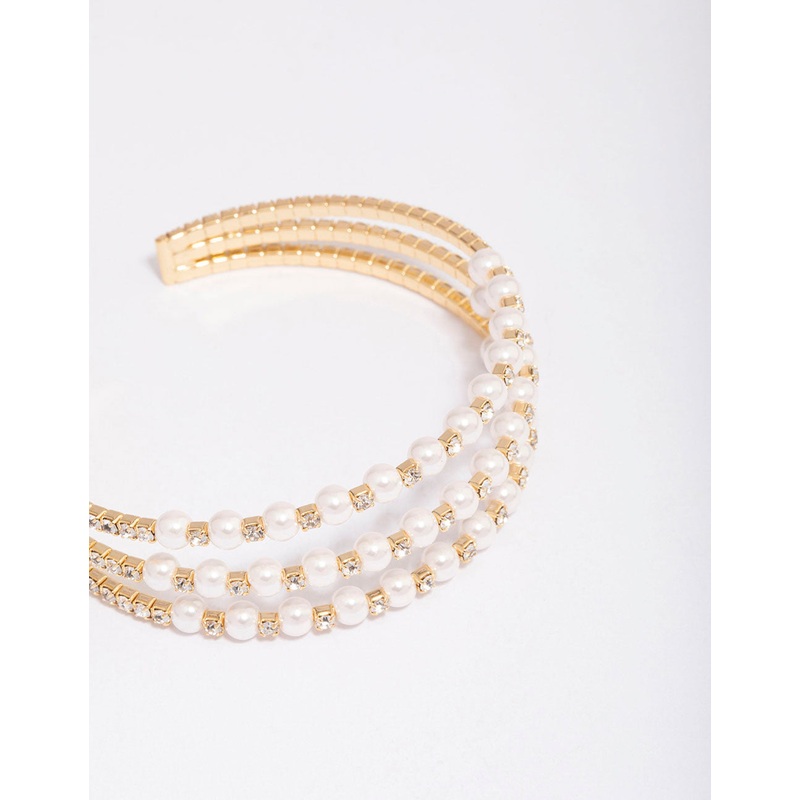 Gold Plated Triangular Cubic Zirconia Pearl Wrist Cuff