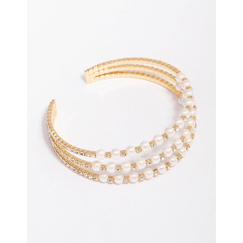 Gold Plated Triangular Cubic Zirconia Pearl Wrist Cuff