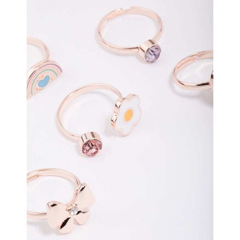 Kids Rose Gold Easter Bunny Bow Ring 6-Pack