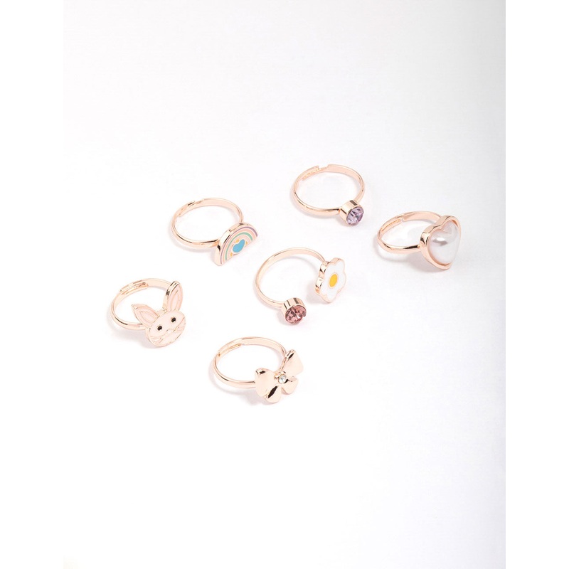 Kids Rose Gold Easter Bunny Bow Ring 6-Pack