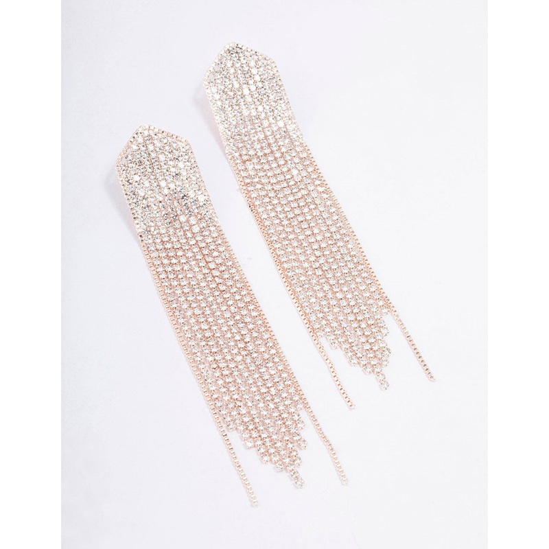 Rose Gold Cup Chain Pointed Drop Earrings