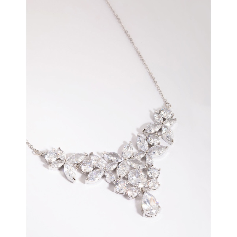 Silver Cubic Zirconia Cup Chain Pointed Tennis Necklace